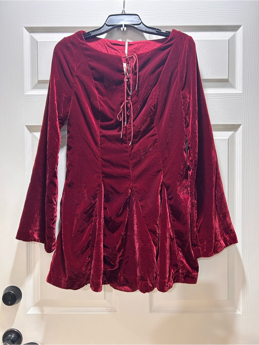Free People Velvet Lace-Up Deep Red Mini Dress